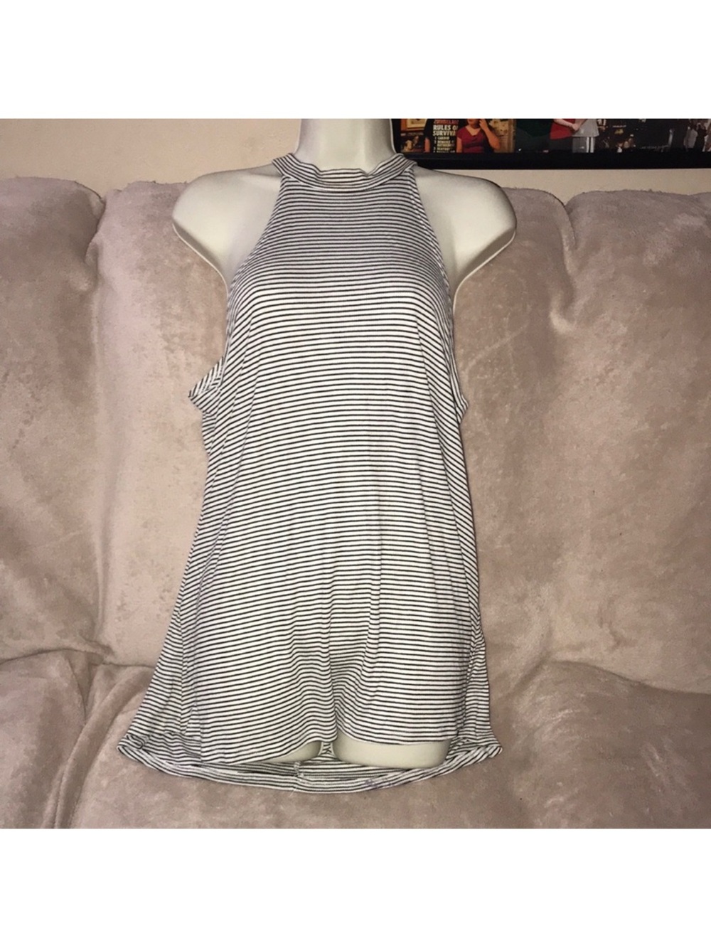 Hot ginger large Striped High-Neck Women’s Tank Top - Black & White